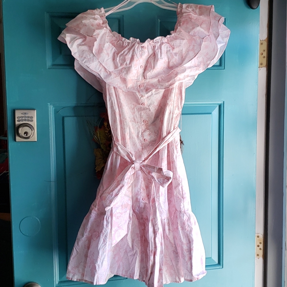 Women's Pink Floral Print Off The Shoulder Dress